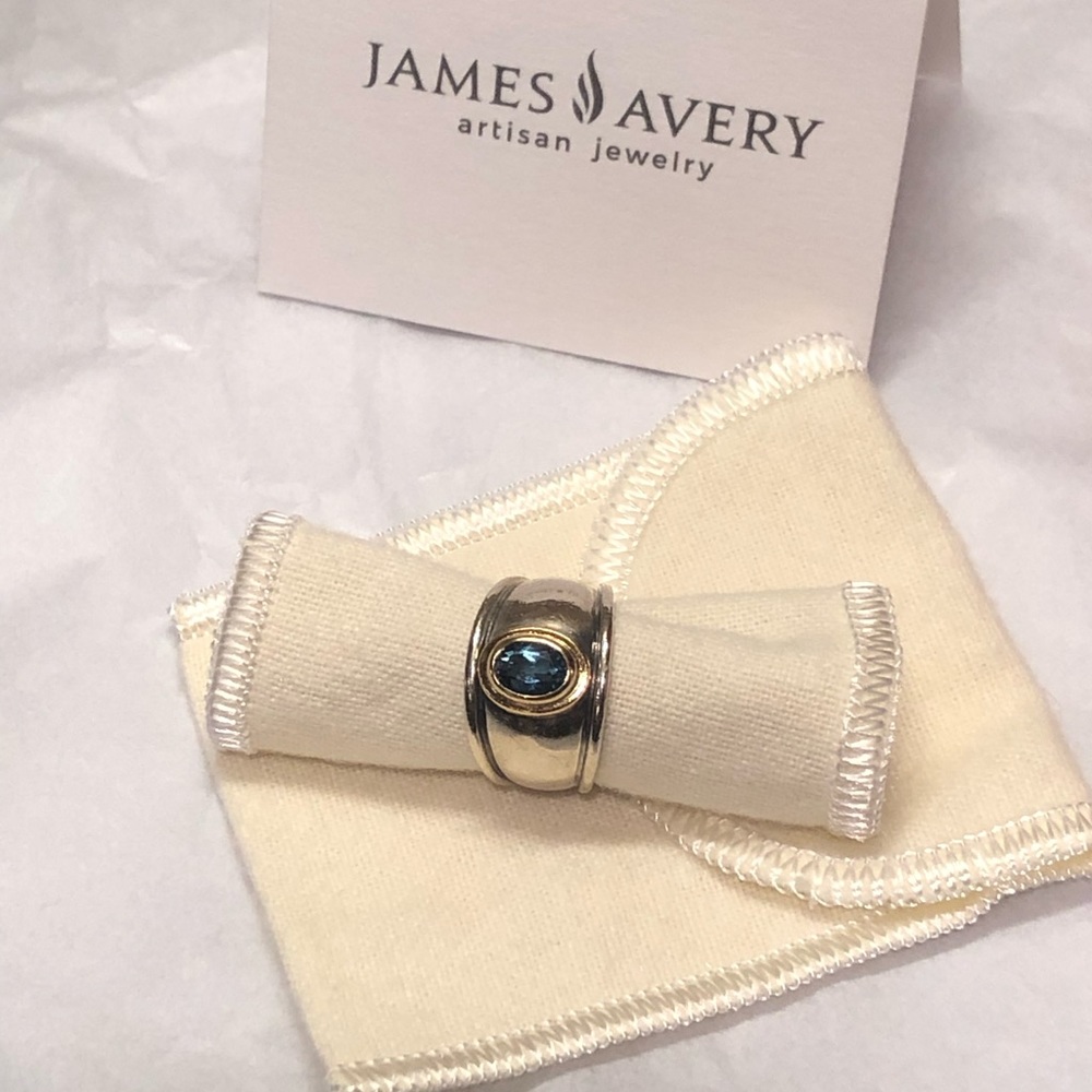 RETIRED James Avery 18K & Sterling Silver Christina Blue Topaz Ring Sz 5.5